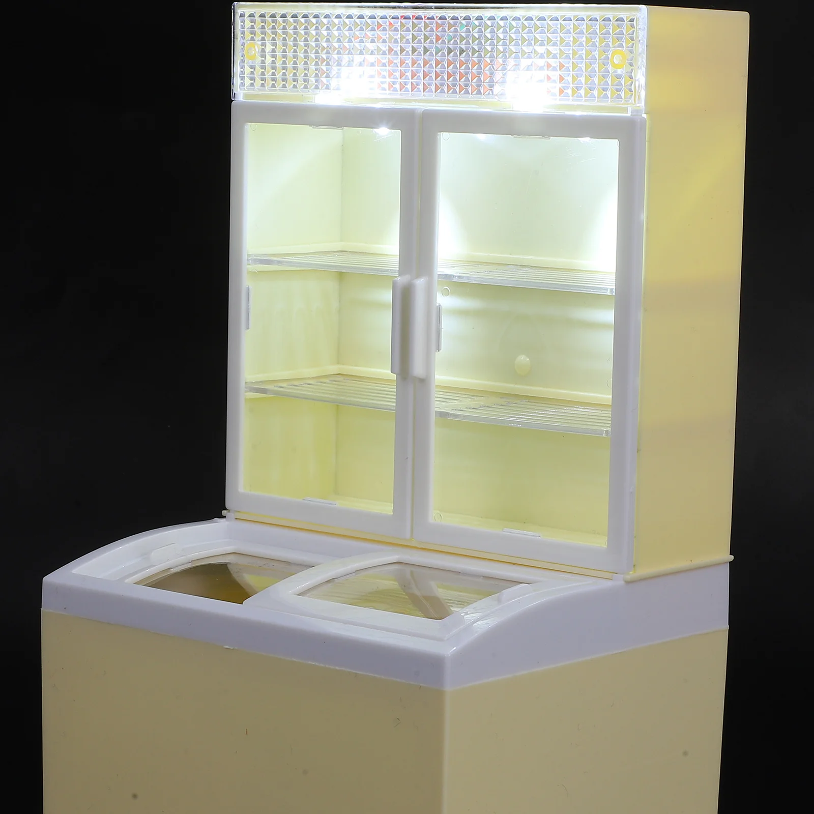 Miniaturowa zamrażarka do lodów do kuchni domku dla lalek, zestaw do zabawy w udawanie, realistyczna witryna na napoje, sprzęt do odgrywania ról dla dzieci.