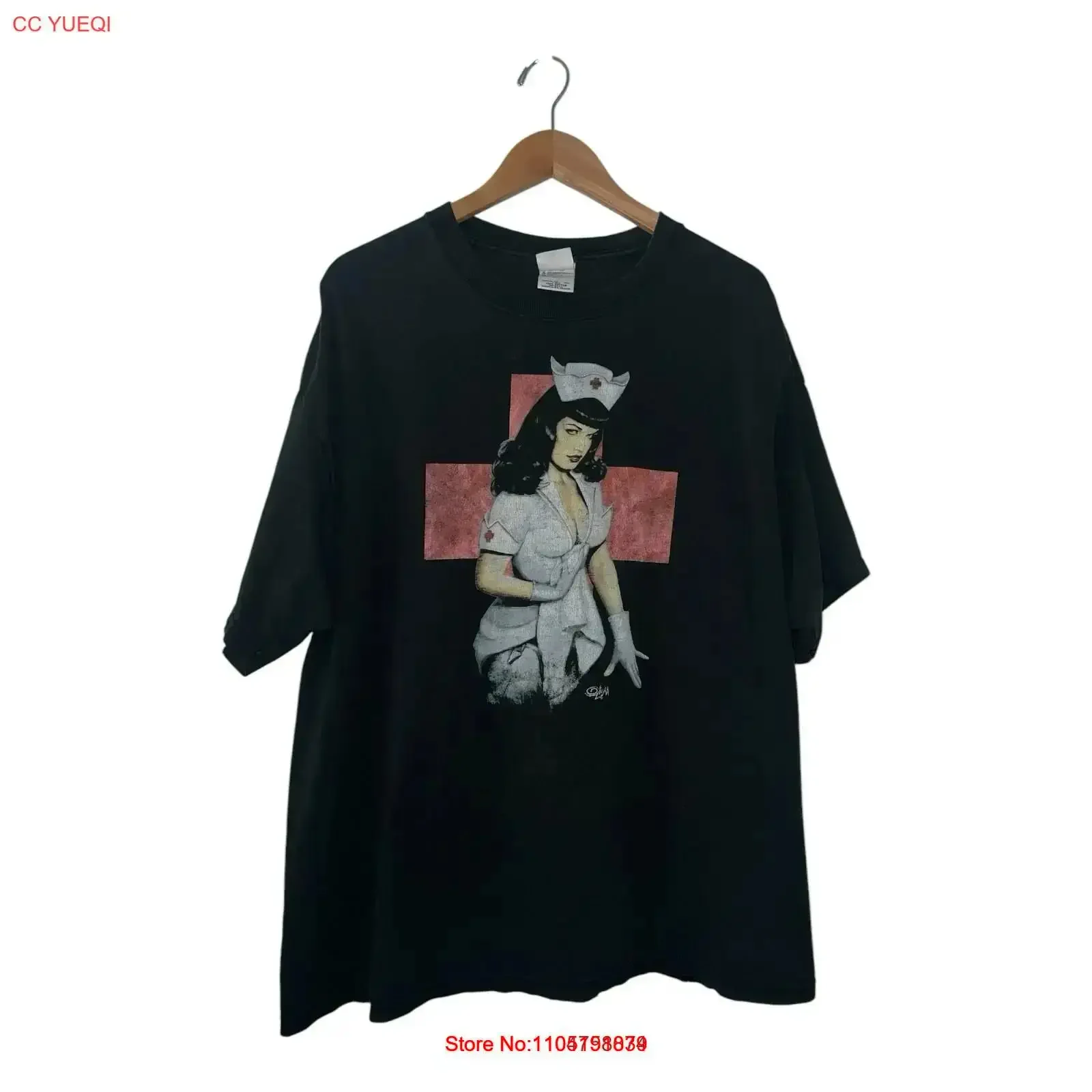 

Vintage Bettie Page T Shirt 2000s Nurse Pinup Art Rare Iconic Print XL Washed homme Slightly Stylish Breathable Casual vintage