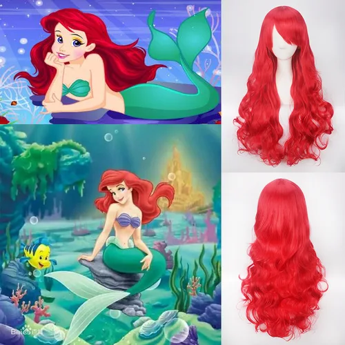 Peluca de anime Cosplay con flequillo inclinado, pelo largo y rizado rojo, diadema de onda grande, peluca de fibra sintética