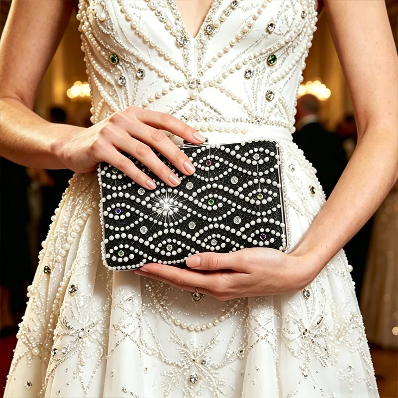 2026 Luxury Sparkly Colorful Diamond Beading Women's Evening Bag High End Party Pearl Clutch Handbag Wedding Dress Crossbody Bag