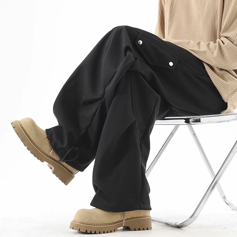 الذكور البضائع السراويل النمط الأمريكي مطوي واسعة الساق فضفاضة تناسب فائدة السراويل ربيع الخريف الشارع الشهير عادية مستقيم الساق بنطلون