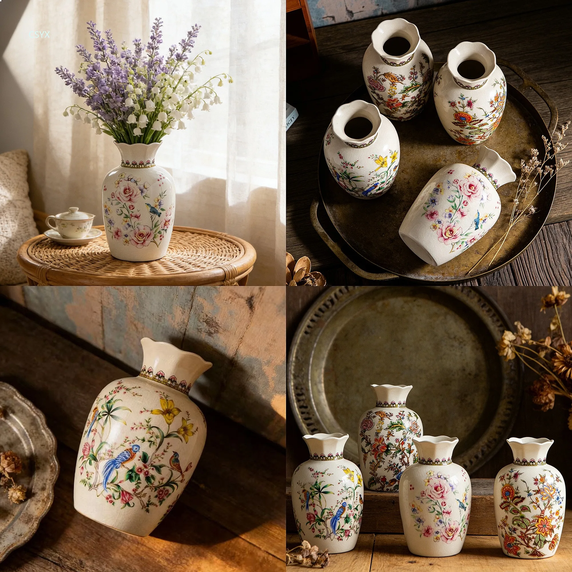 New Creative American Retro Crackle Ceramic Vase High-End Home Decoration Hydroponic Flower Vase