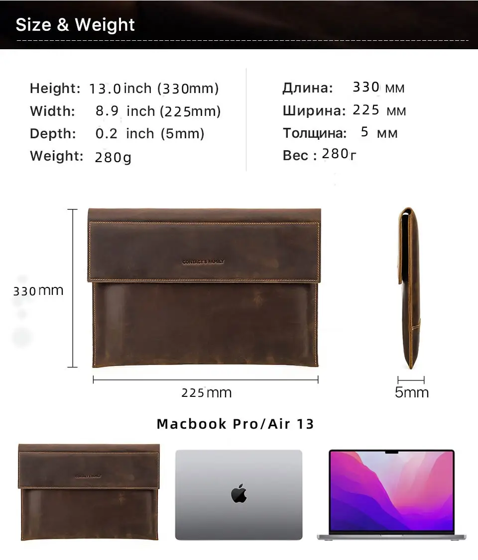 Echtes Leder Laptoptasche für MacBook Air 13 M1 M2 M3 M4 MacBook Pro 14 15 16 Hülle Abdeckung Männer Notebook Computer Tragetasche – Detail 9