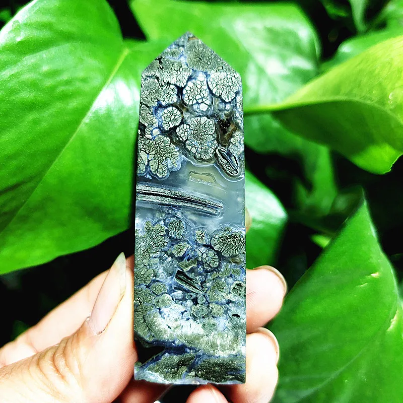 Natural Agate Crystal Tower Stone Wand Point  Room Decoration Agate and Pyrite Mineral Symbiont Ornaments Reiki Healing Crystals