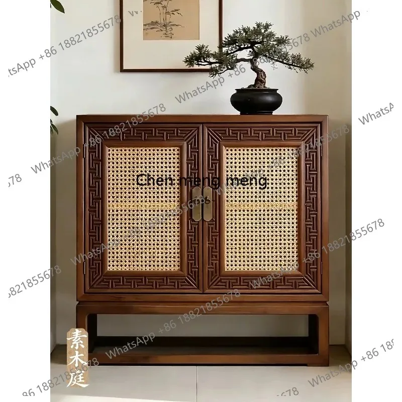 

RR New Chinese style, rattan entrance cabinet, Song's aesthetic double door storage, living room solid wood storage cabinet