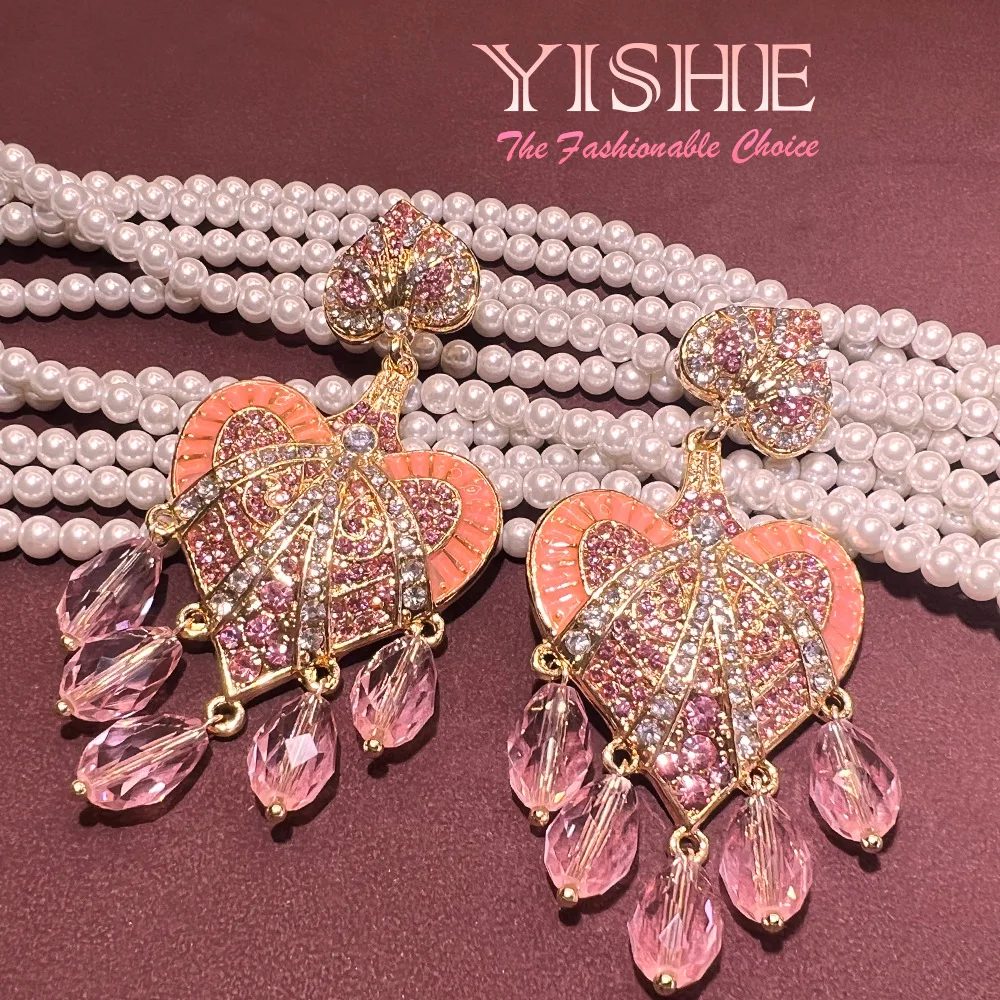 Medieval enamel color love fringed earrings vintage European and American exaggerated niche new Chinese high-end earrings wholes