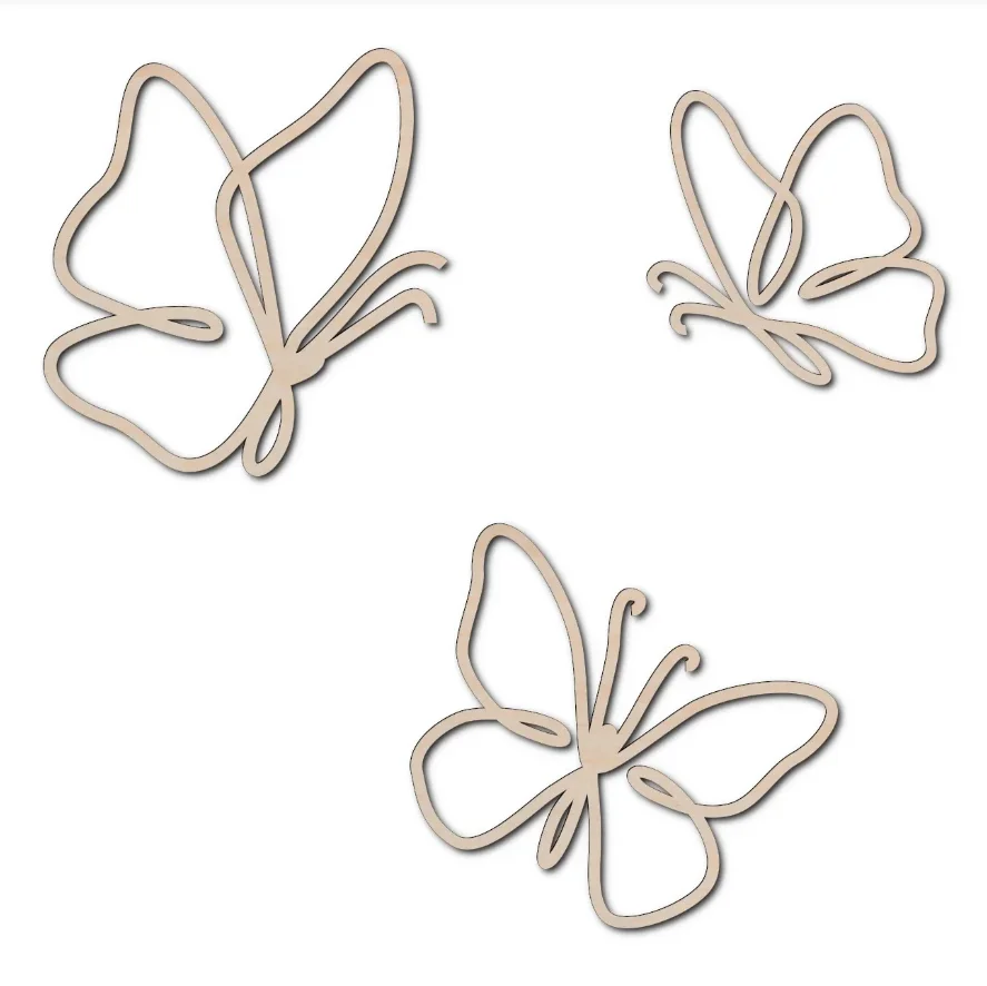 Wooden Line Art Butterflies Wall Set Wanddeko Schmetterlinge Papillons Bois Déco Murale Bébé Kinderzimmer Handmade