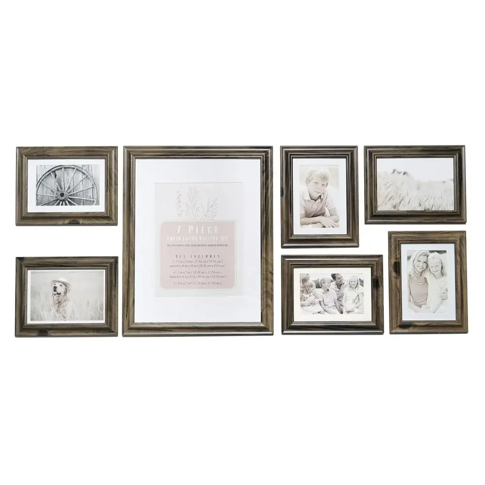 11x14 Rustic Farmhouse Style 7-Piece Wooden Picture Frame Set Tabletop or Wall Hanging Gallery Cherished Memories and Life