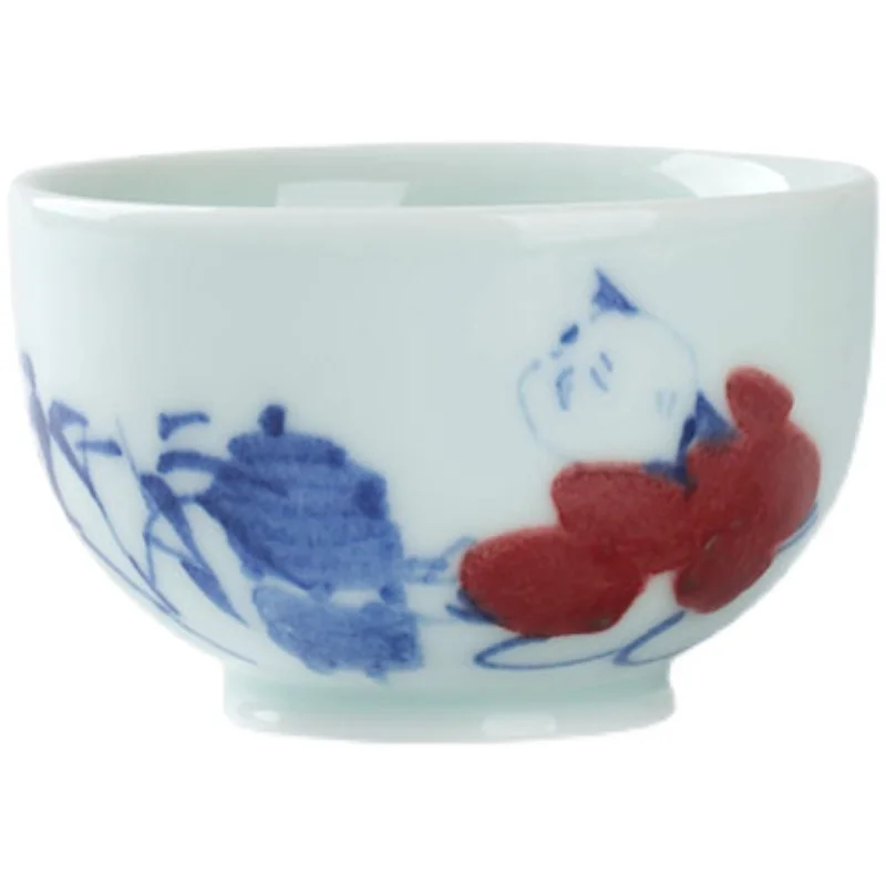 

Handmade Glazed Red Porcelain Master Cup Large Chinese Tea Set Household Hand Painted Blue and White Porcelain Tea Cup Tea Bowl