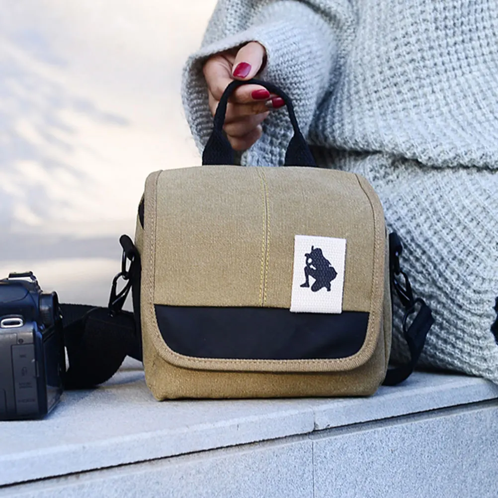 Bolsa multifuncional para câmera, bolsa pequena de lona à prova d'água para armazenamento, alça de ombro portátil para uso externo, câmera dslr sem espelho