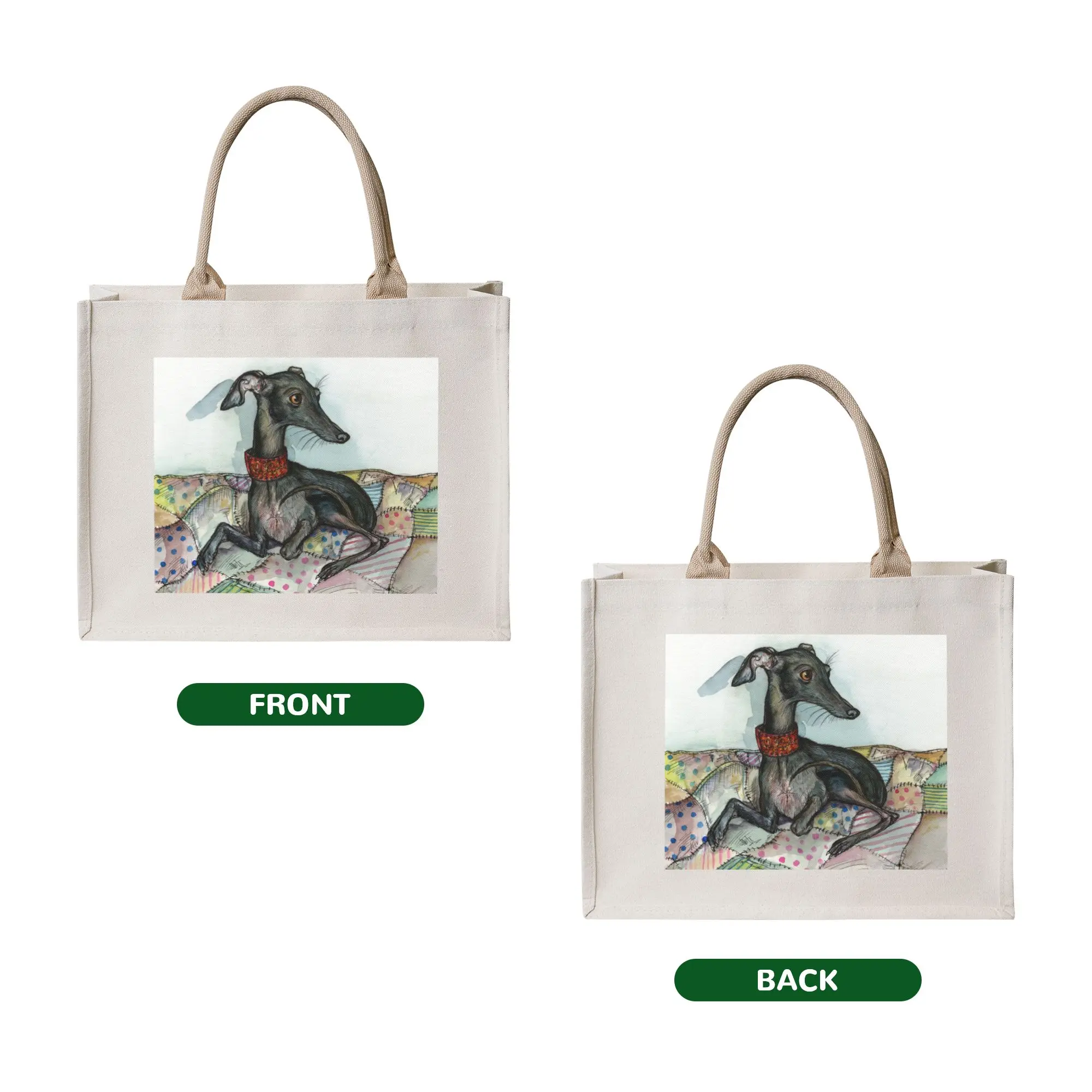 Custom Greyhound Whippet Dog Shopping Bag Women Portable Big Capacity Groceries  Tote Shopper Bags