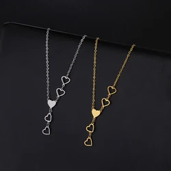 Fashion Openwork Heart Long Tassel Pendant Necklace for Women Simple Stainless Steel Gold Color Necklace Jewelry Party Gift