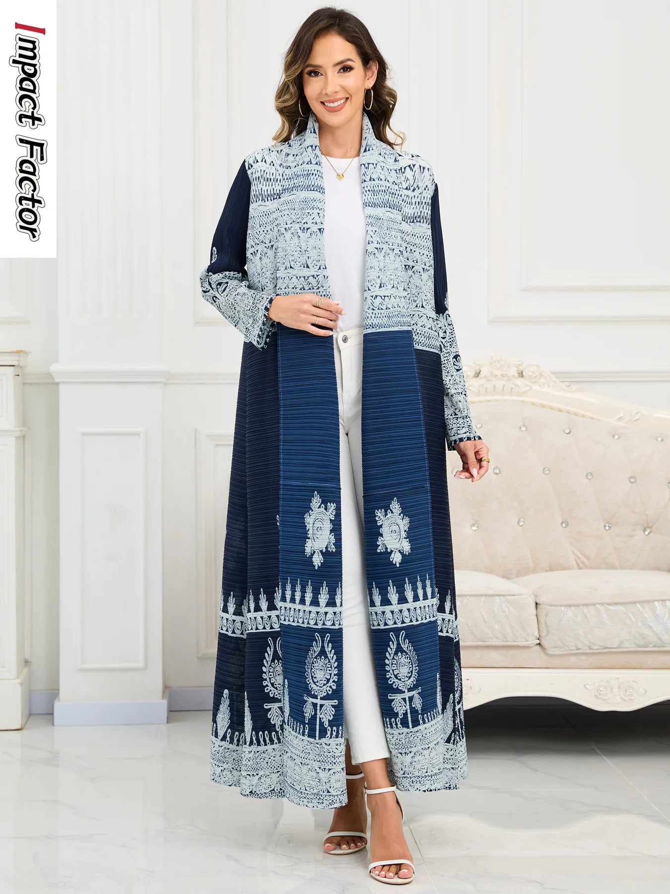 Miyake Pleated Trench Coat Plisse Women's Summer Miyake Fold Long Sleeve Plus Size Jacket Pleat Print Abaya Loose Pleats