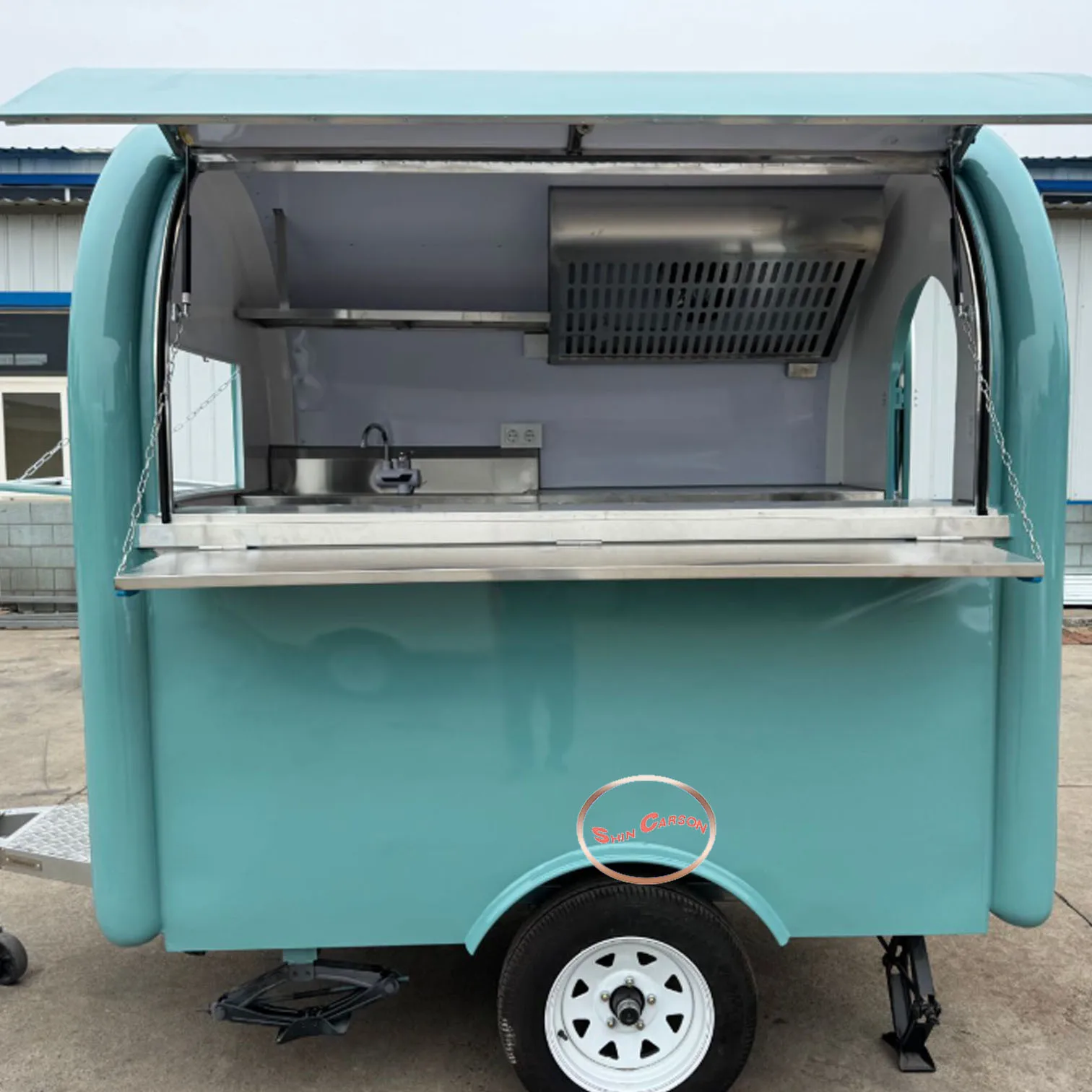 

Cute and Round Turquoise Outdoor Food Trailer Mobile Snack Cart