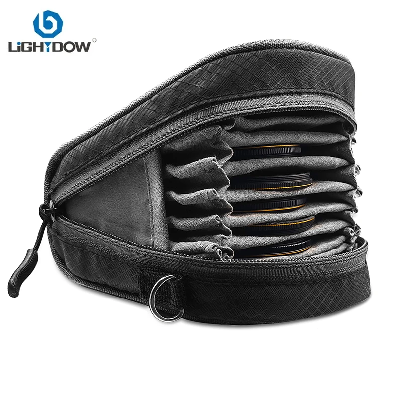 Lightdow 보호 렌즈 필터 보관 가방, 카메라 렌즈 필터 파우치, 렌즈 액세서리용 어깨 벨트가 있는 원형 필터 케이스