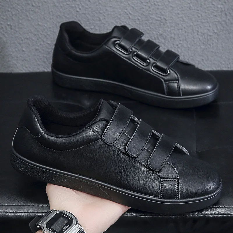 New Casual Leather Shoes Mens Sneakers Black Korean Fashion White Student Board Shoes Mens Loafers Soft Comfortable Flats Male