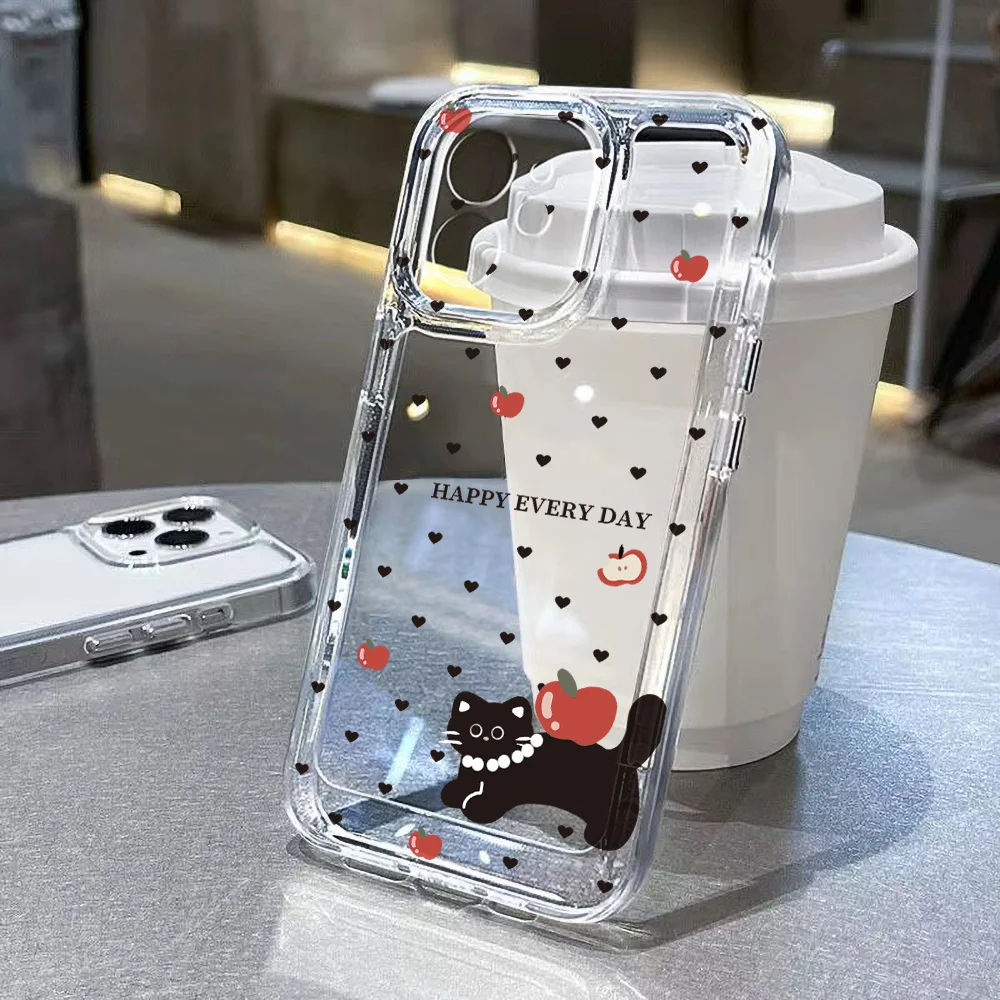 Cute Black Cat Phone Case For Samsung A57 A56 5g A17 A16 Case S26 S25 Ultra A37 A07 A55 A26 A36 S22 S23 S24 S25 FE Heart Cover