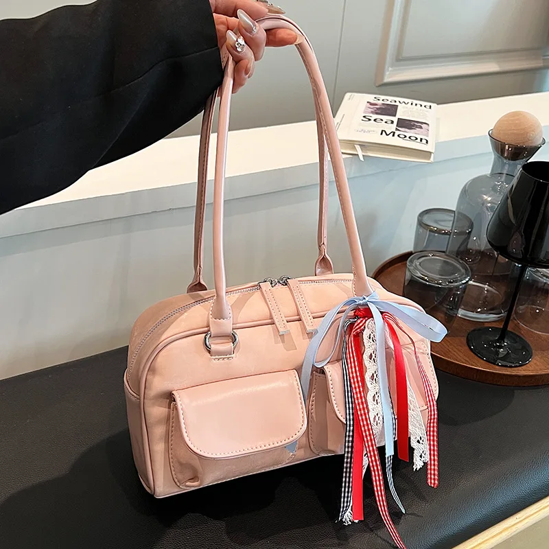 Richme Fashion Women Shoulder Bags Lace Ribbon Bow Handbags Female Individuality Luxury Designer PU Daily Commute Bolso Mujer