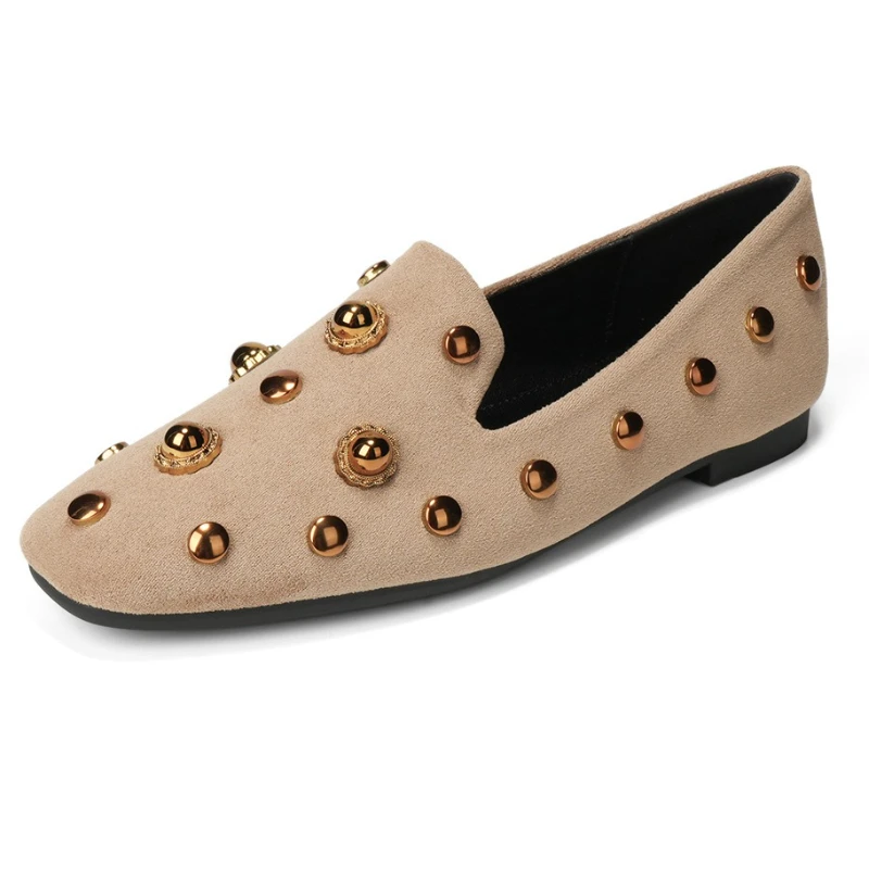 الجلد المدبوغ برشام مصمم المتسكعون النساء الراحة لينة وحيد حذاء كاجوال الإناث النمط البريطاني موضة العلامة التجارية مكتب حذاء مسطح النساء
