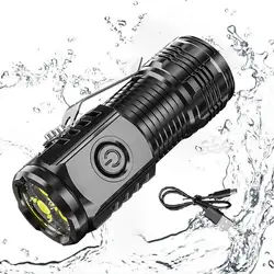 Three Eye Mini Flashlight Super Power Type-C Super Bright Flashlight Long-Range Powerful Flash Lights Portable Waterproof