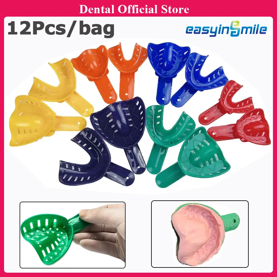 12pcs Dental  Plastic Impression Trays Adult Child Use Tooth Tray Holder S/M/L Plastic Teeth Holder Lab Dentist Dentistry Tools