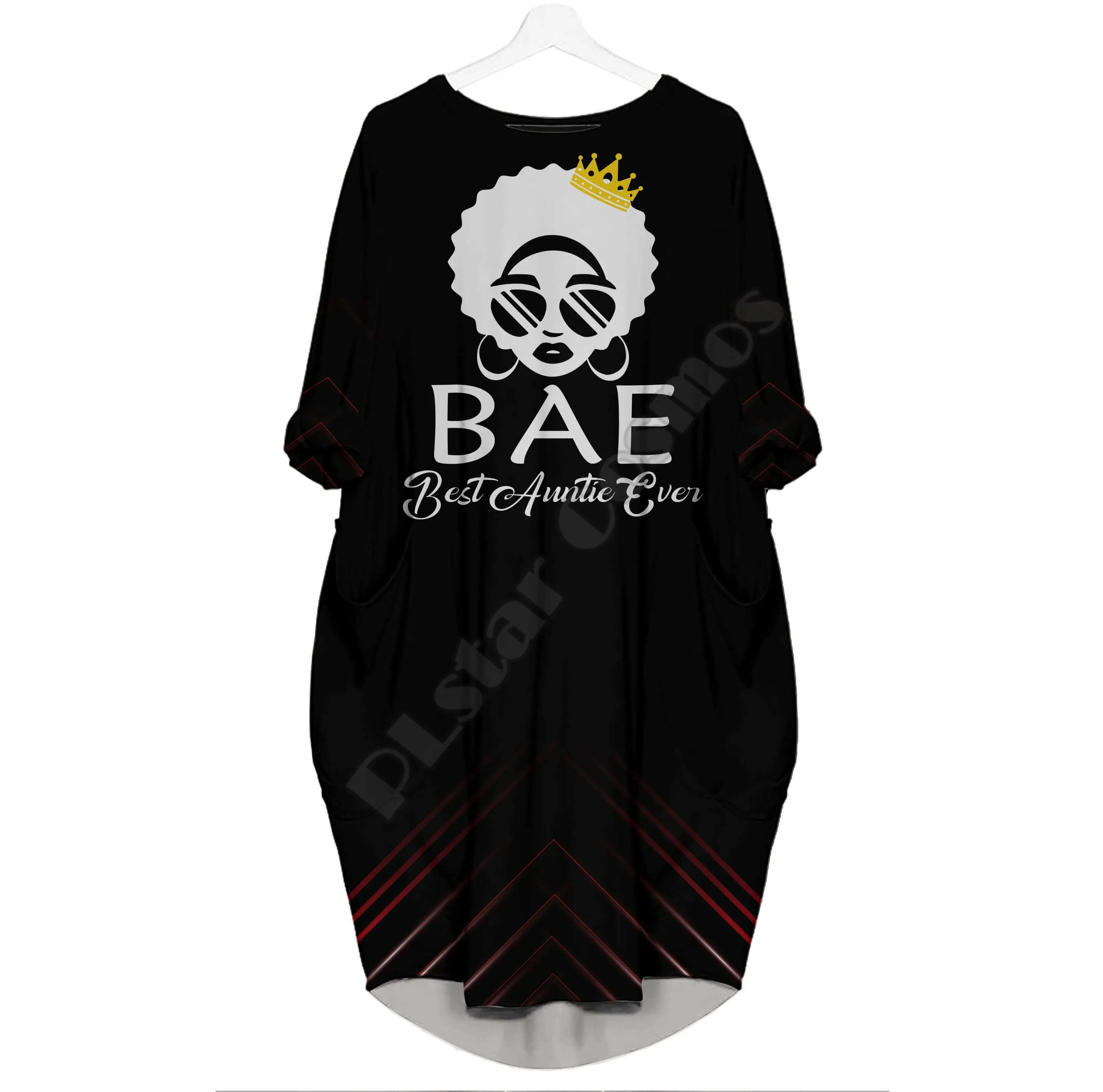 African Dress Bae Best  3D Dress For Melanin Women 3D Printed  Batwing Pocket Dress Women's Pullover Oversized Female Dresses