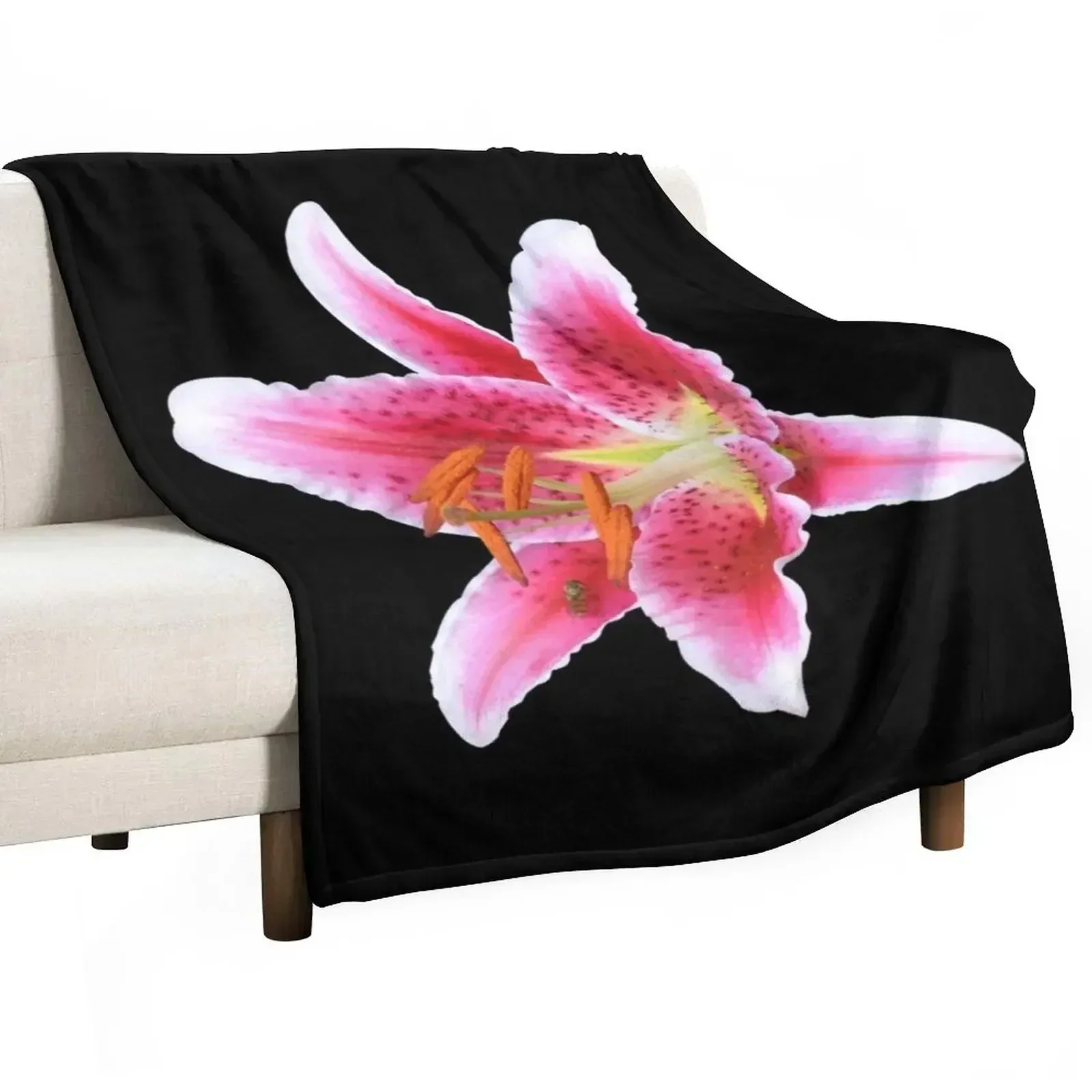 Stargazer lily single flower with mason bee Throw Blanket Flannel Fabric Luxury Brand Quilt Flannel Luxury St Hairys Blankets