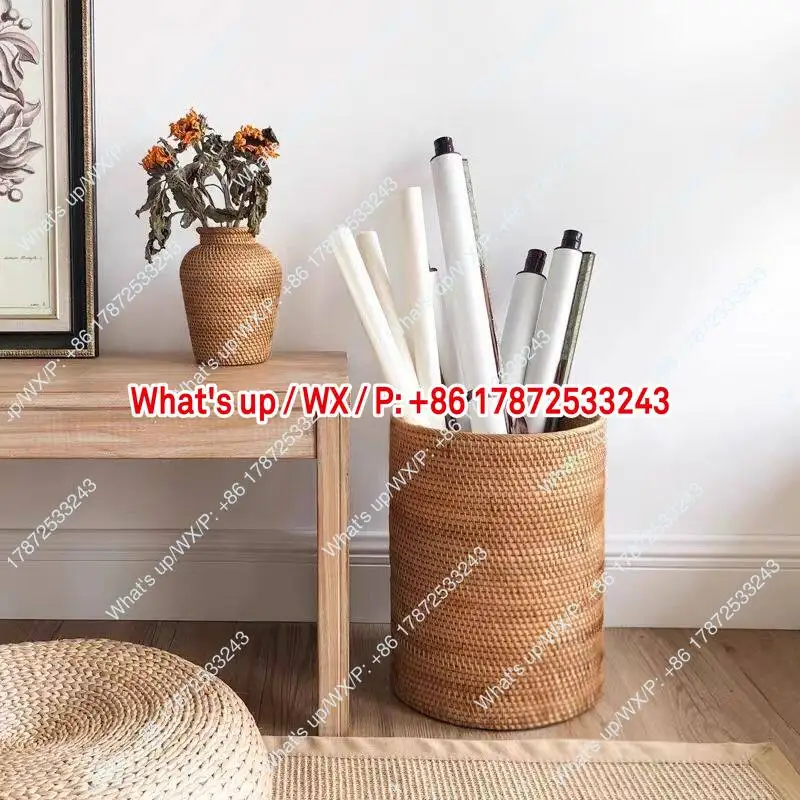 Handcrafted rattan paper basket, Chinese style study storage basket, and scroll storage basket