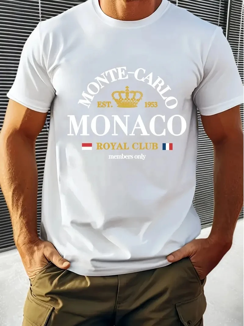 New Crown printed T-shirt for summer 2025, casual, breathable and comfortable men's short sleeved top