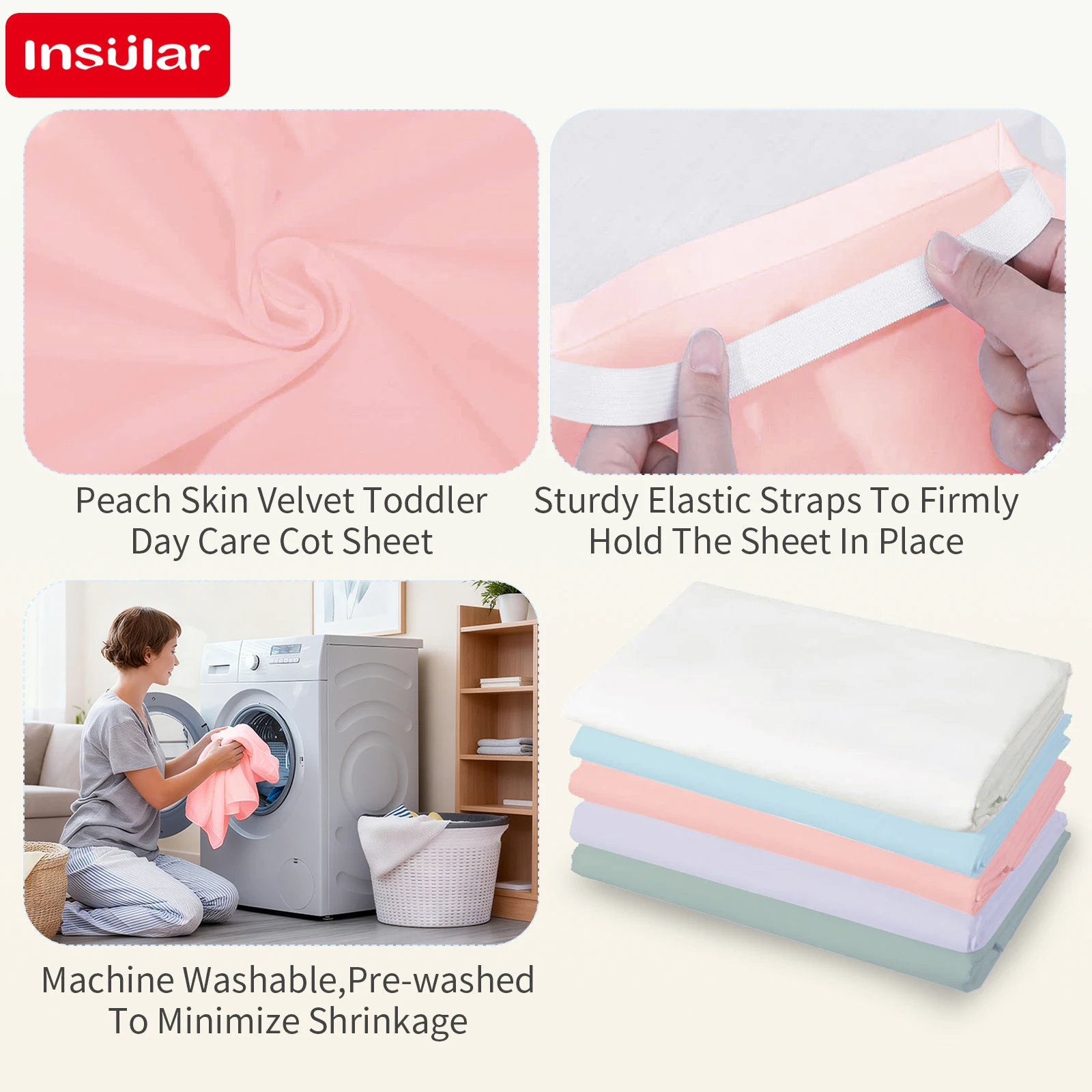 Atmungsaktives Kinderbettlaken, Kindergarten-Spannbettbezug mit 4-Ecken-Gummibändern und Anziehschnur, 51 x 23 Zoll, für Kinder