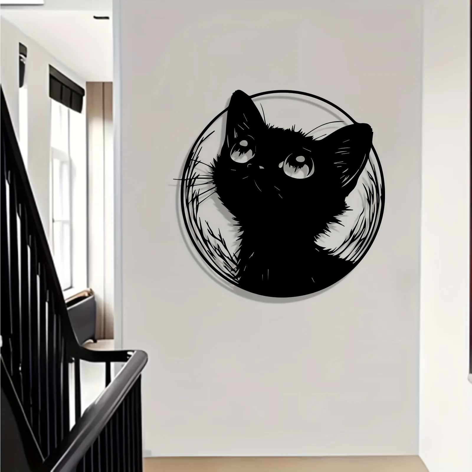 Arte de pared de metal con silueta de gato negro, mural divertido de hierro resistente al óxido, decoración de pared para sala de estar, jardín, patio, interior y exterior