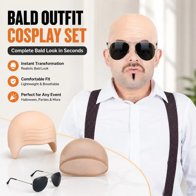 

Realistic Bald Head Wig with Simulated Scalp Halloween Party Costume Accessory Lifelike Fake Scalp Design for Role Play Vivid