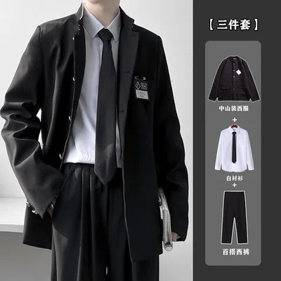 (045) Men\'s suit jacket ins trendy and cool design Zhongshan suit Japanese style