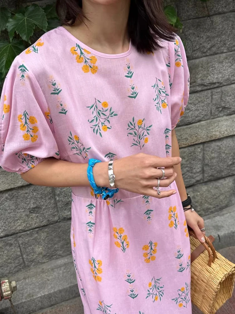 Chique zomer hoge taille bloemenprint Bal ort Sve Dr Dames Faion Commute Sle Belted Casual ronde Ne Dr