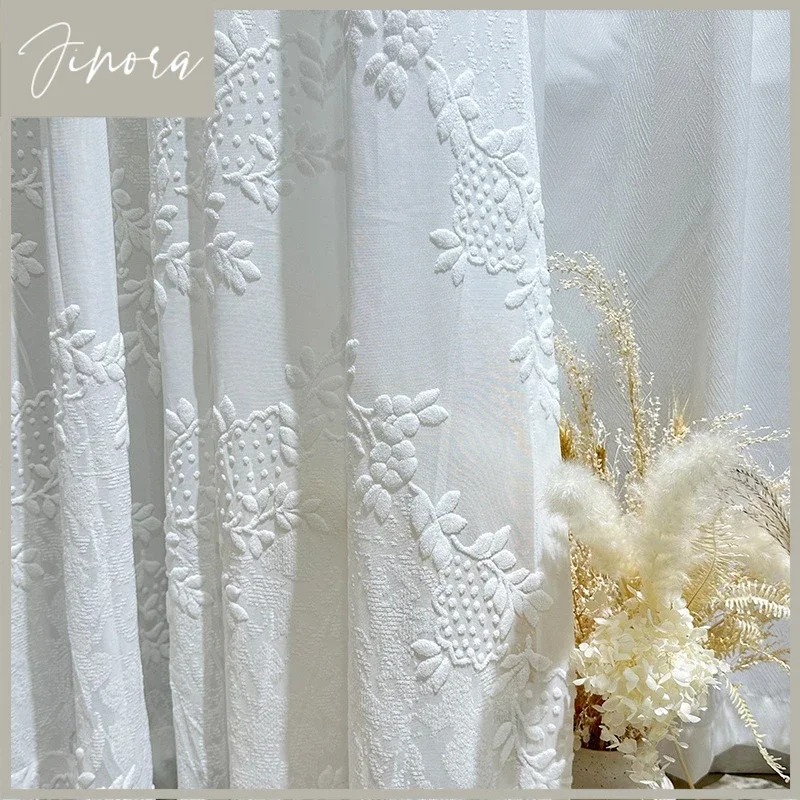 New Embossed Jacquard White Screen Curtains For Living Room Bedroom French Window Balcony Window Customized Products Partition