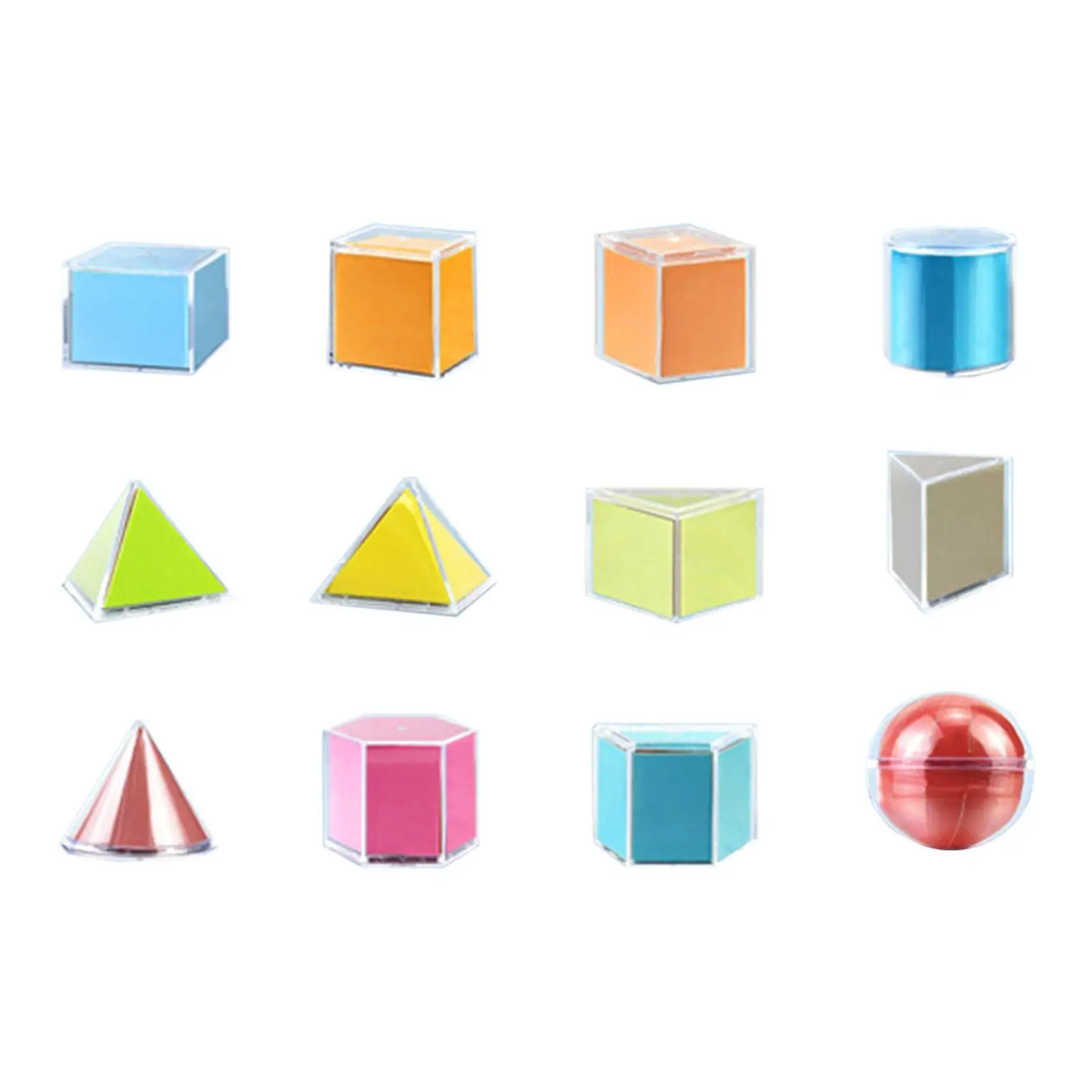 12x 3D Geometric Shapes Blocks, Montessori, Transparent Pattern Blocks Learning Toys for Kindergarten, School Supplies