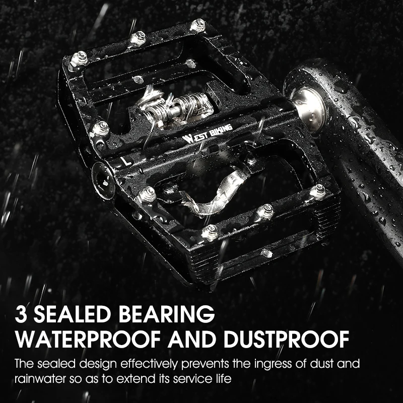 دواسات دراجة 2 في 1 من WEST BIKING، دواسات ركوب الدراجات المسطحة ذاتية القفل ومضادة للانزلاق من الألومنيوم DU، دواسات تحمل أجزاء دراجة الطريق الجبلية #6