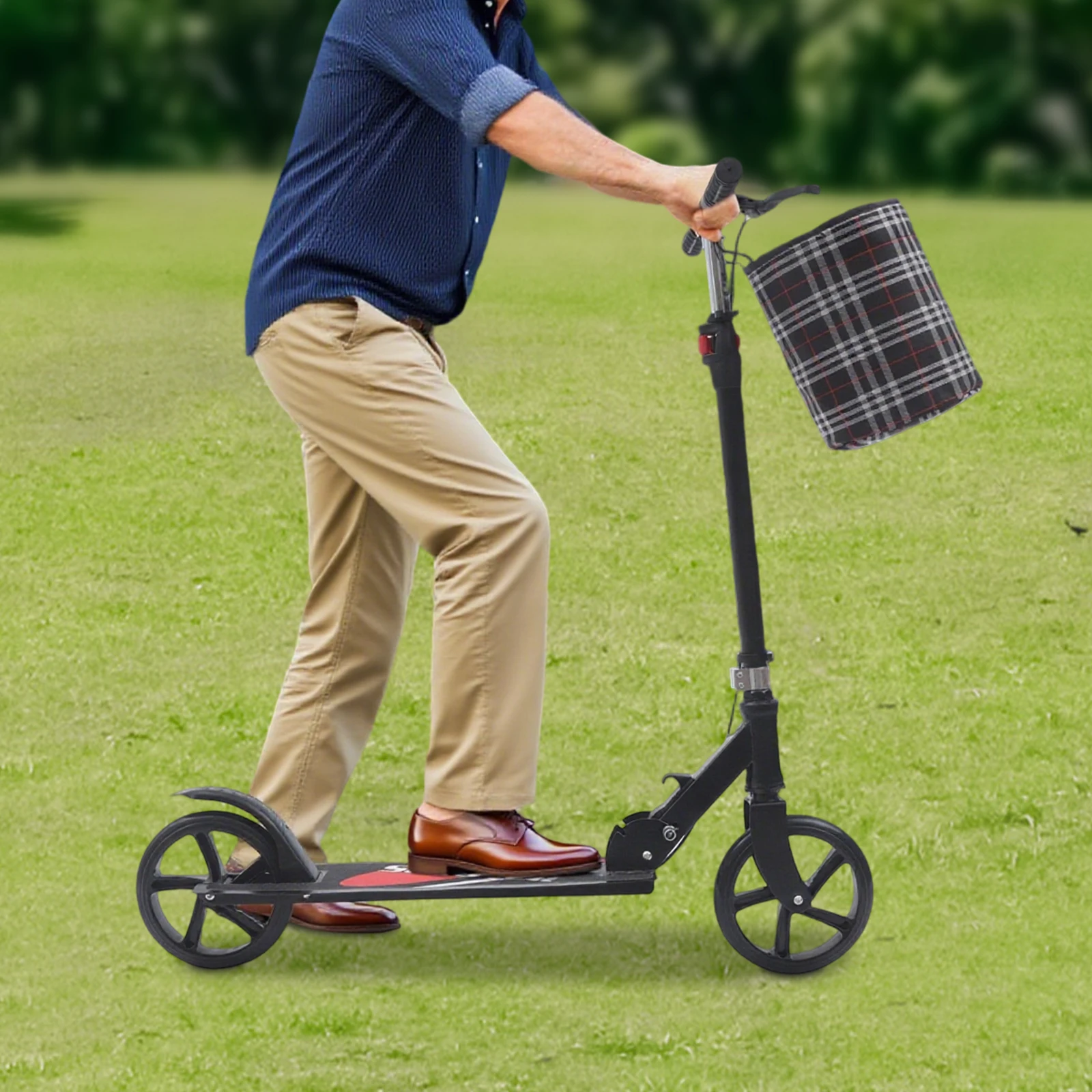 سكوتر قابل للطي للبالغين 200 كجم أسود مع فرامل وحقيبة تخزين قابلة للطي مع سكوتر ذو منصة واسعة وسميكة #1