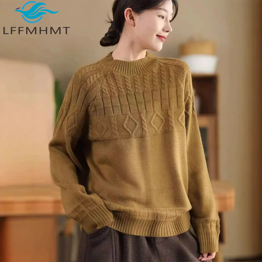 Winter Fashion Vintage Sweater Good Quality Thicken Warm O-neck Twist Long Sleeve Knitting Pullovers Female Casual Loose Tops