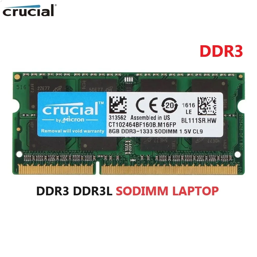 Crucial Laptop Memory DDR3 DDR3L RAM 8/16GB 1333MHz 1600MHz 1866MHz SODIMM Ram Notebook Memoria PC-10600 12800 14900 1.5V 1.35V