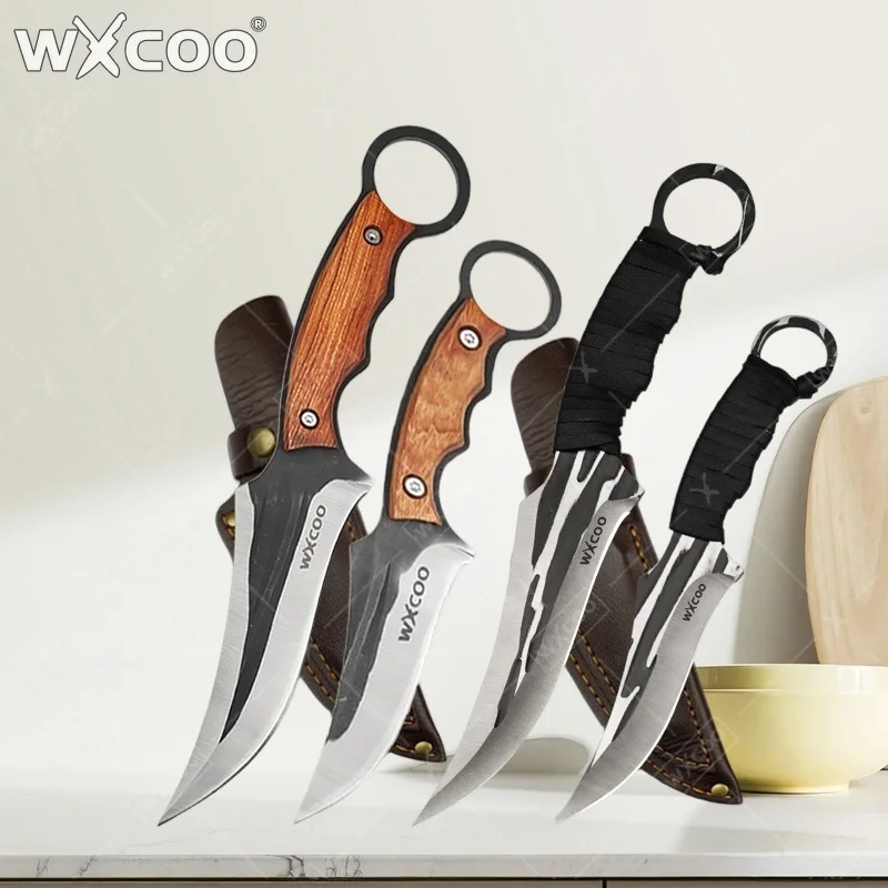 Wxcoo faca de cozinha multifuncional forjada à mão, faca de aço inoxidável para churrasco, faca de açougueiro, cutelo de carne para ferramentas de cozinha domésticas
