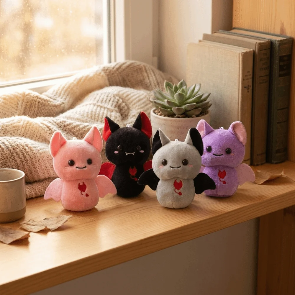 Cute PP Cotton Bat Keychain Durable Soft Cartoon Halloween Bag Pendant Multi-color Fuzzy Stuffed Gift