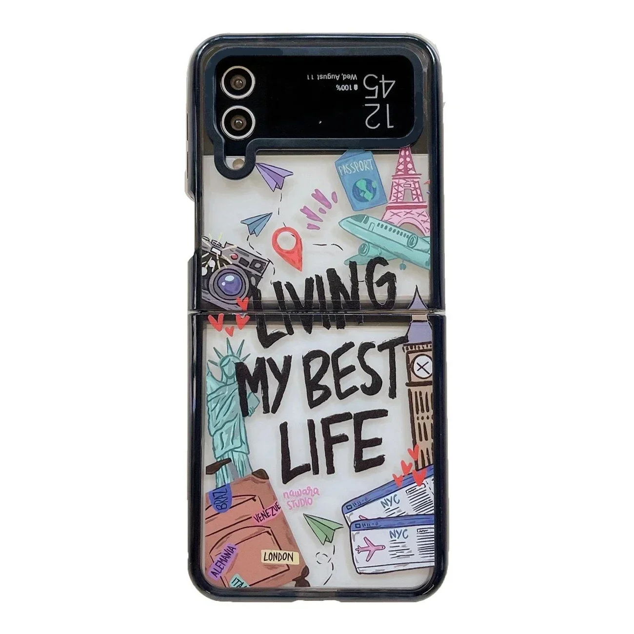 

Black Border Acrylic Living My Best Life Phone Case for Samsung Galaxy Z Flip 5 4 3 Back Cover for ZFlip5 Hard Case Shell