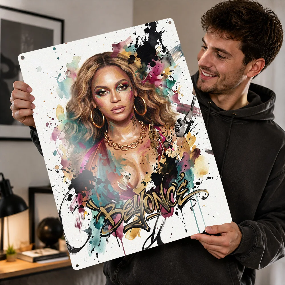 Beyoncé Colorful Portrait Aluminum Poster Customized Metal Tin Sign Chart Topper Style Wall Art For Music Fans In Audio Corner