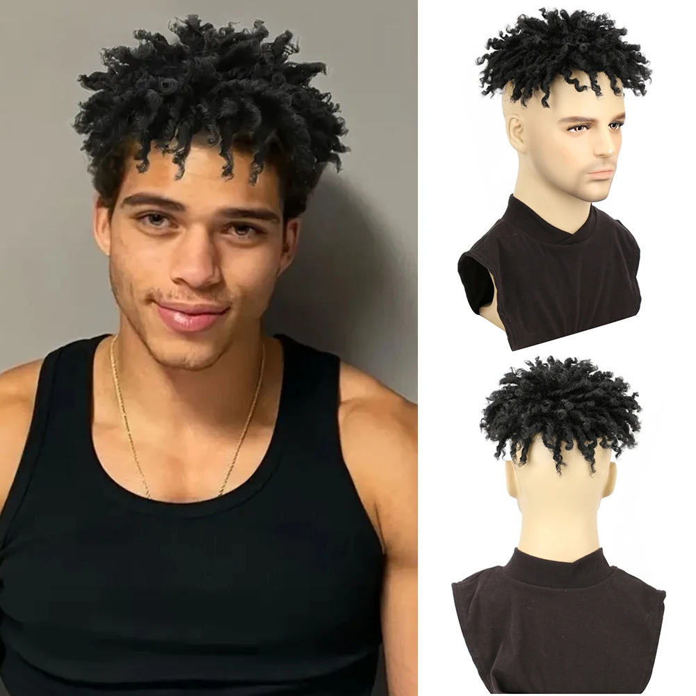 Short Dreadlock Hair Topper Wig With Clip In Braided Hair Half Wigs Synthetic Dreadlocks Hair Pieces Toupee Afro Hair For Men