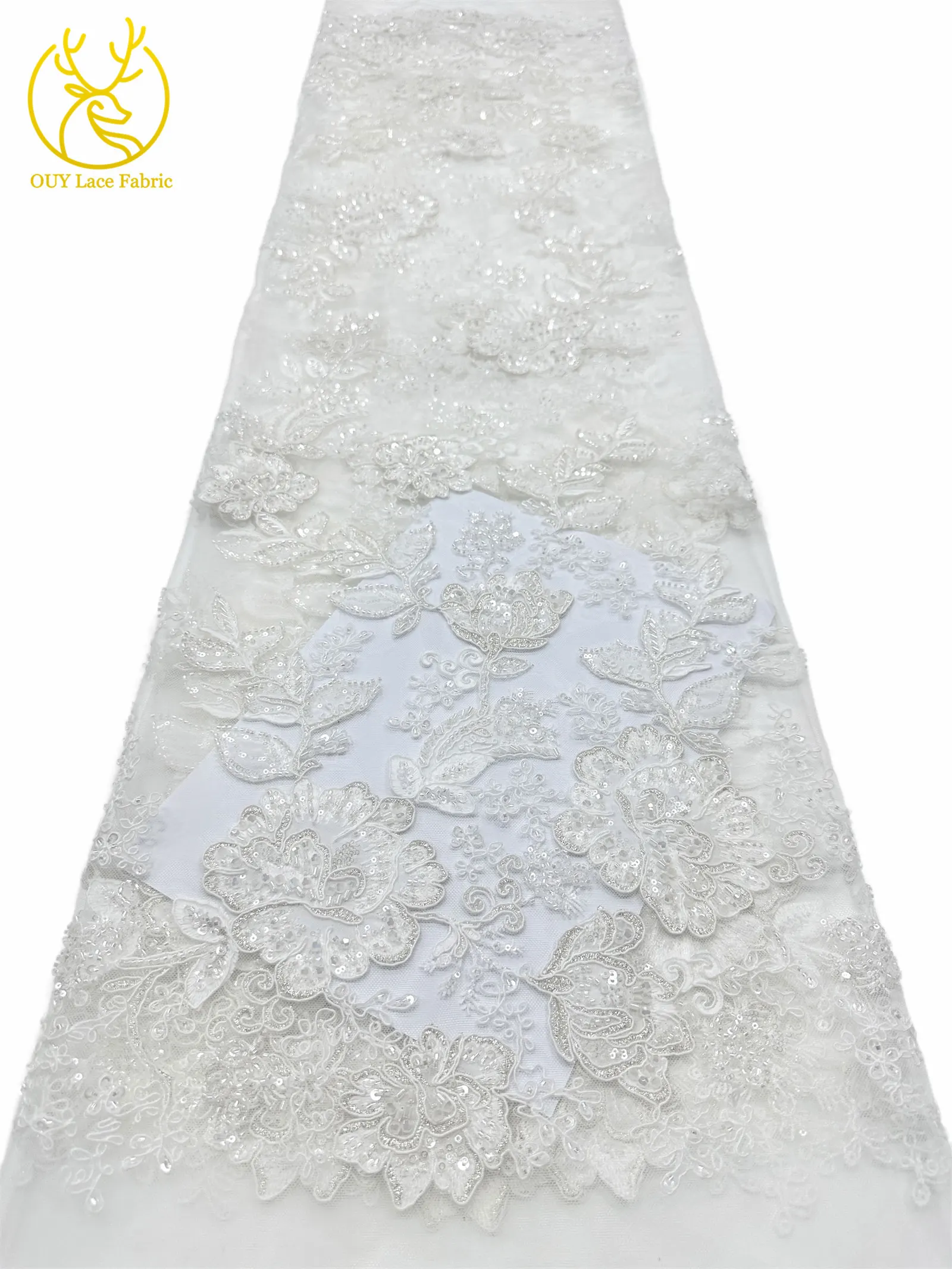 Luxuriöser nigerianischer handgefertigter bestickter Perlen-Spitzenstoff, 5 Yards, französischer Pailletten-Tüll-Spitzenstoff für Partykleider, DIY-Nähen – Detail 11