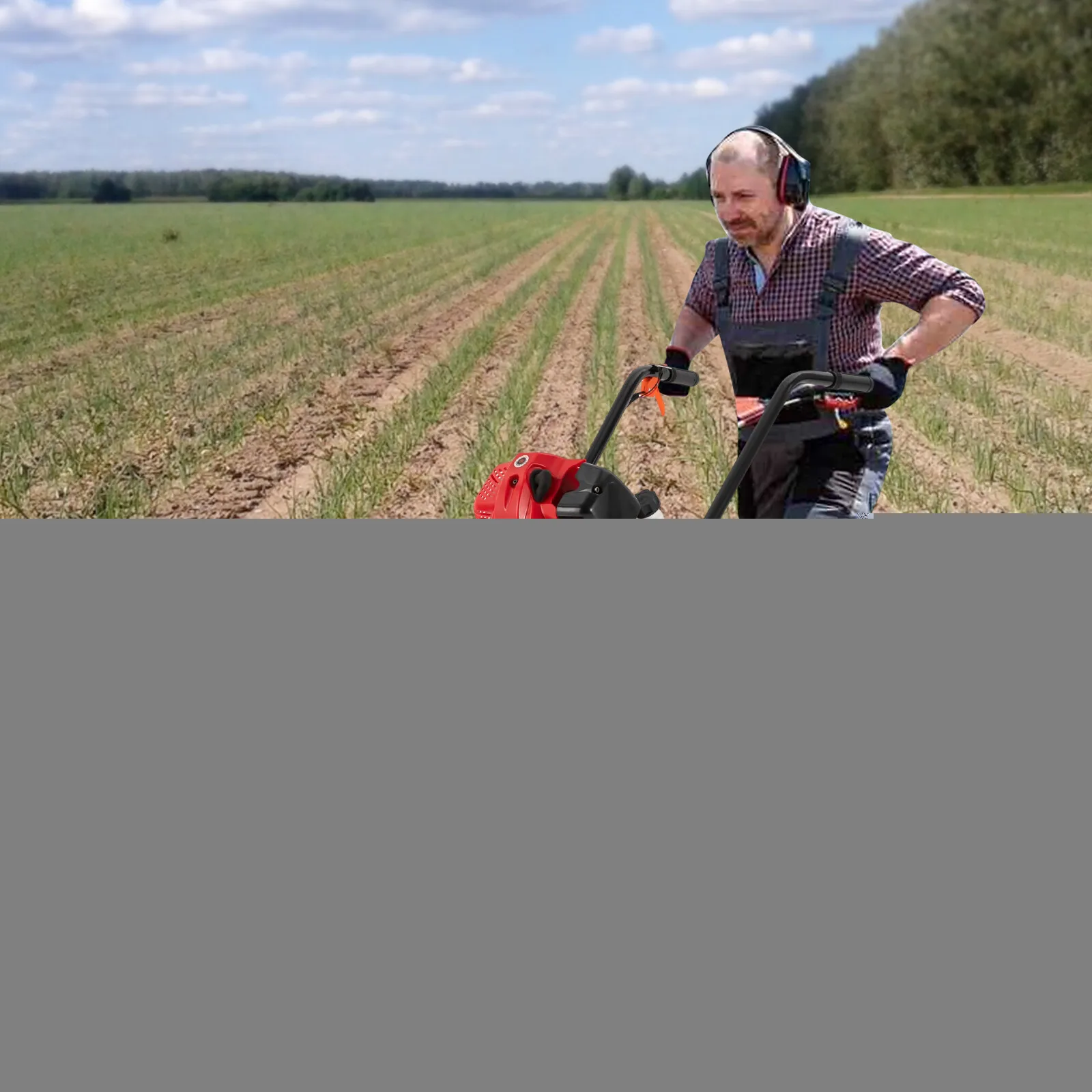 

52cc 2.8HP Commercial Tiller Cultivator - Heavy Duty 2-Stroke Gas Powered, 10-Inch Tilling Depth for Farm & Vineyard