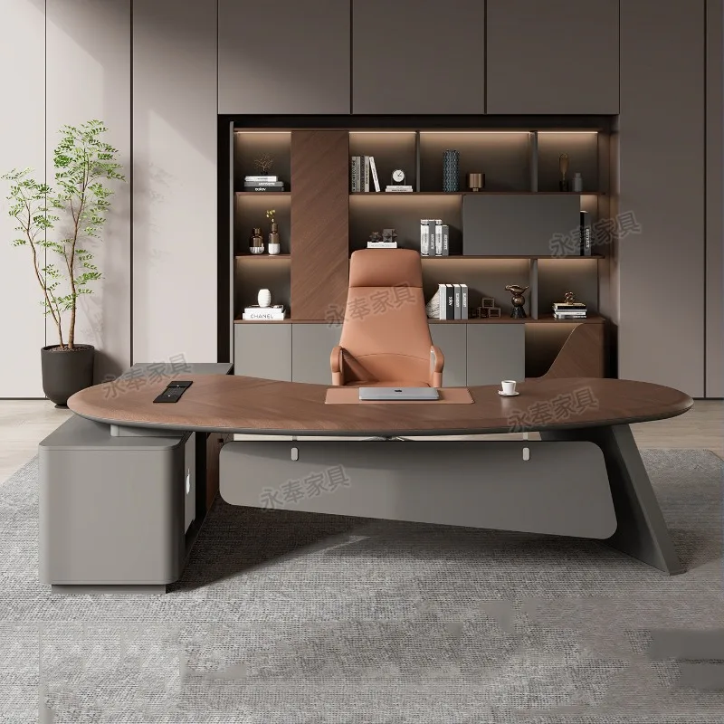 Computer Standing Office Desk Wooden Aesthetic Display Multifunctional Office Desk Shelves Design Scrivania Trendy Furniture
