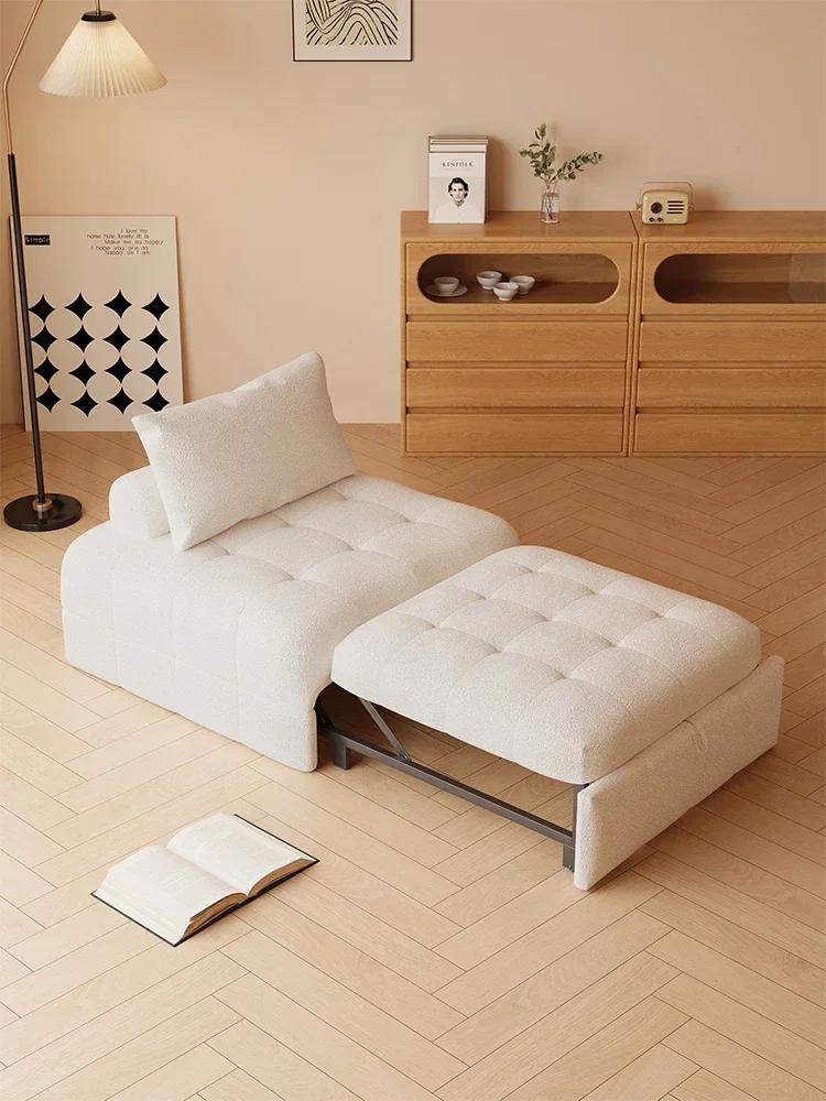 Cream style puff single sofa bed, small living room dual-purpose fabric sofa, tofu block, foldable and extendable bed