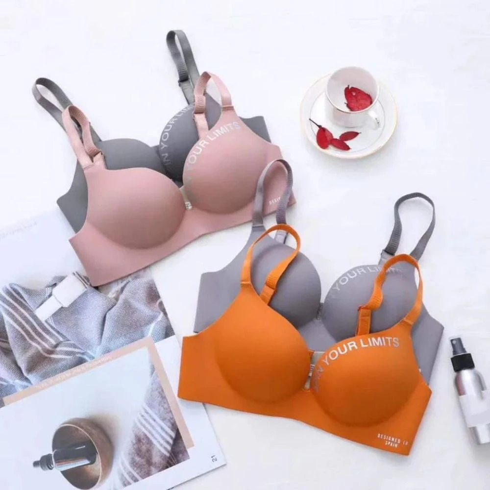Fashion Letter Pattern Women Deep V Bras Seamless NO Steel Ring Push Up Bralette Tube Top Beauty Back 3/4 Cup Bra Women